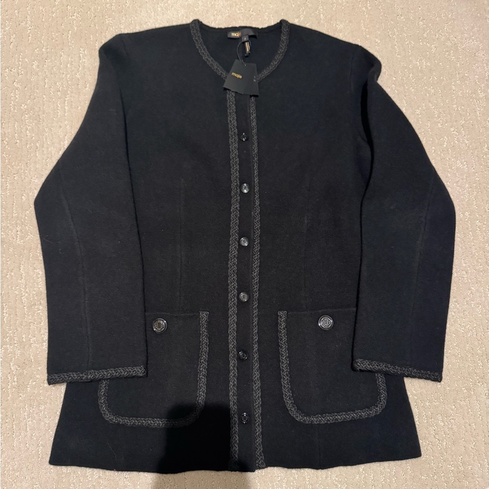 Maje black wool heavyweight cardigan. New with tags. Size 2 or medium.